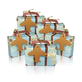 50PCS מזוודה טובה תיבות מפת העולם מיני קופסאות מזוודה החתונה קופסאות הממתקים עבור נסיעות חתונה נושא התינוק רווקות.