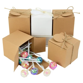 10Pcs קראפט נייר, קופסאות הממתקים עם תג מרובע מתנות אריזה קופסה עם החבל מקלחת תינוק חתונה, מסיבת יום הולדת קישוט