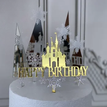 עוגת יום הולדת טופר טירת השלג כפול אקריליק עליונית עוגה עץ צבעוני יום הולדת קישוט טובות