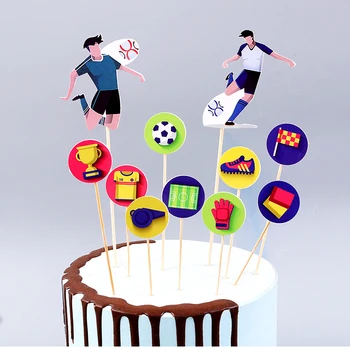 1set/מגרש כדורגל כדורגל נושא בנים טובות Toppers עוגת באנר דגל קישוטים ליום הולדת אירועים מסיבת קאפקייקס מרים אספקה