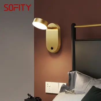מתכתי נורדי נחושת מנורת קיר LED 3 צבעים עם מתג פליז זהב מנורות קיר אור על עיצוב הבית הסלון, חדר השינה מעבר
