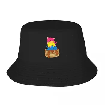 חדש Pansexual גאווה דגל Kawaii חתולים על פנקייק דלי כובע כובע השמש לילדים להשתולל כובעים לגברים נשים