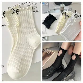 זוג Jk בסגנון יפני גרביים פרל קשת גרביים ארוכות חמוד לפרוע גרביים אנטי חיכוך רגל זיעה קליטת לוליטה נסיכה גרביים