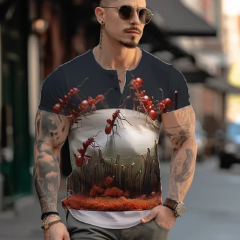 אופנה מזדמן חולצה רופף גודל גדול חולצות קיץ קלאסי בסיסי חולצה רחוב מגמה חולצה נמלה 3D מודפסים חולצה