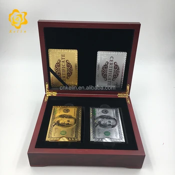 משחק עיצוב כרטיס כפול צד צבעוני יוקרה זהב פוקר קלפים עם תיבת עץ