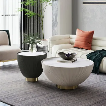 תה שולחנות מודרניים, שולחנות קפה נורדי ספה שולחנות יוקרה שולחן עגול להגדיר השיש הצד היצירתי שולחן סלון עיצוב רהיטים