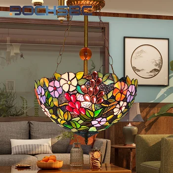 BOCHSBC טיפאני בציר בסגנון נברשות זכוכית דקו סלון חדר אוכל חדר השינה ענבים פרח בר הפוך תליון אור