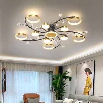 סגנון מודרני קריסטל זהב הוביל נברשת עבור הסלון, חדר השינה, חדר האוכל מטבח בעיצוב מנורת תקרה שליטה מרחוק אור
