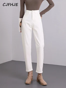 CJFHJE חדש לבן הרמון ג 'ינס נשים וינטאג למתוח הכותנה גבוהה המותניים קרסול-אורך מכנסי ג' ינס האביב החורף סקיני ג ' ינס הנשי