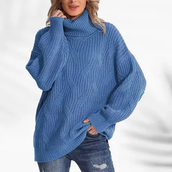 נשים הסתיו והחורף חדש ארוך שרוול רופף גבוה צוואר לסרוג סוודר סוודר נשים ללעוג צווארון הסוודר.