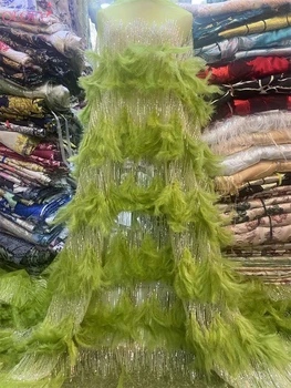 אופנה-High-End יוקרה צרפתית רקמת כבד החתן תחרה בד אפריקה ניגריה עם נצנצים בד חתונה שמלת מסיבה