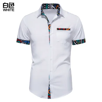 גברים לבנים על החולצה של טלאים כיס אפריקה הדפסה אנקרה סגנון שרוול קצר עיצוב אפריקה דאשיקי צווארון גברים השמלה s