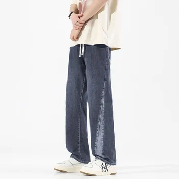 TFETTERS סתיו רגל ישרה 'ינס גברים באגי באמצע העלייה מוצק צבע טלאים אופנה ג' ינס רטרו 2023 סקייטבורד יומי תלבושות