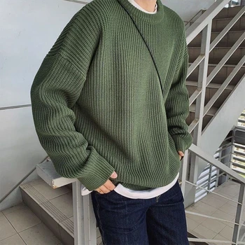 גברים צוואר עגול סוודר 2023 חדש סתיו/חורף לסרוג רופף, מעובה קוריאנית סוודר בגדי גברים
