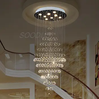 מודרני נורדי נברשת עבור מדרגות וילה התקרה מושעה יוקרה קריסטל זהב תאורה ארוך מקורה LED מנורת תלייה