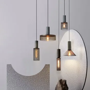רטרו תעשייתי תליון אור LED מקורה בטון תלוי אור ברזל מנורת אהיל חדר הול קפה שולחן בר LightingFixtures
