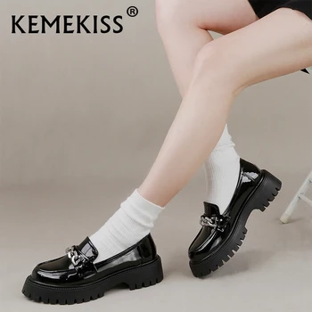 KemeKiss הנשים פלטפורמת נעלי בנות בית הספר נעליים להחליק על נעלי אוקספורד Brogue משאבות עם שרשרת 2023 מגמה מעצב