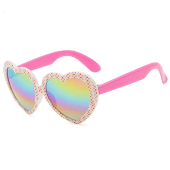 LongKeeper ילדים לב צורה משקפי שמש עבור בנות עין חתול חמוד הגנת UV מראה משקפיים ילדים צבעוני Oculos דה סול