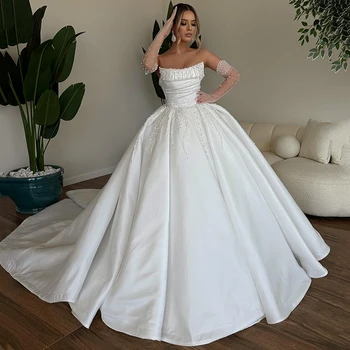 Eightree אלגנטי קו שמלות כלה 2023-כתפיות פנינים כלה שמלת חוף נסיכה לבנה חתונה שמלות נשף גודל מותאם אישית