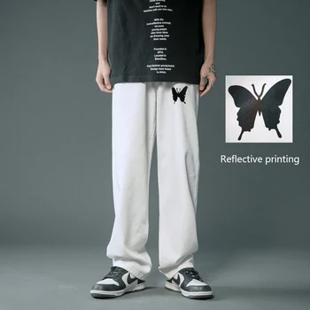 סתיו ג 'ינס גבר חדש אופנת רחוב פרפר הדפסת מכנסי באגי ג' ינס גברים אופנה קוריאנית חופשי ישר רחב הרגל המכנסיים זכר