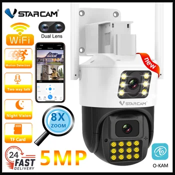 Vstarcam 5MP חכם כפול עדשה Wifi מצלמת IP חיצונית מעקב אוטומטי אבטחה אלחוטית מצלמת 360°פינה PTZ טלוויזיה במעגל סגור מצלמות אבטחה.