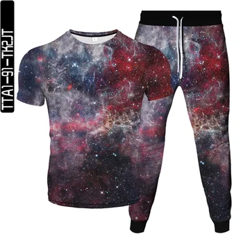 Harajuku כוכב החלל Galaxy צבעוני ערפילית הדפסת 3D Mens אימונית זכר חולצה+מכנסיים 2Pcs קובע מנופחים S-6XL לבוש חליפה