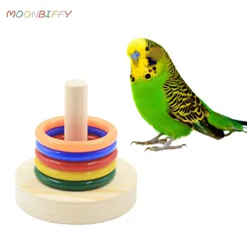 ציפור הכשרה צעצועים הגדר עץ בלוק פאזל צעצועים עבור תוכים צבעוניים טבעות פלסטיק אימון אינטליגנציה צעצוע לעיסה ציפור אספקה