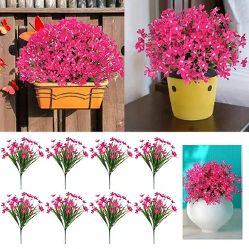 8 חבילות מלאכותי נרקיסים פרחים חיצונית פרחי האביב (אדום) מלאכותית ורדים עם גבעולים