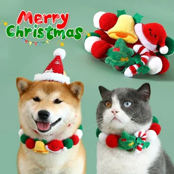 2023 מחמד הכדור צווארון קטיפה בד בל עץ חג המולד כובע צבעוני חתול וכלב סינר מעוצב שרשרת מחמד חג המולד Decortation