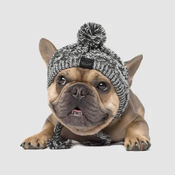 ADECHOO-Windproof כובע סרוג עבור חיות מחמד, בולדוג צרפתי כובע לכלבים, פלאפי הכדור, גור אביזרים, חם, חורף