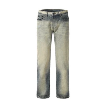 אירופאי אמריקאי רחוב רטרו לבן חור ג 'ינס גבר שטף Fulle אורך ישר רופף מזדמן מכנסי ג' ינס ארבע עונות
