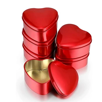 6PCS בצורת לב מתכת קופסאות קופסא עם מכסים, קופסאות הממתקים לב פח ריקה עוגיות צנצנת סוכריות עבור יום האהבה יום הולדת