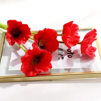 שולחן לארגן הביתה החתונה 10PCS קישוט אדום פרגים פרחים מלאכותיים ותיקי יום זר כלה