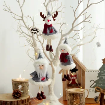 חג המולד קטיפה בובת סנטה קלאוס, איש שלג אייל תלוי תליון חג המולד עץ חג המולד קישוטים הביתה חג המולד קישוטים נואל